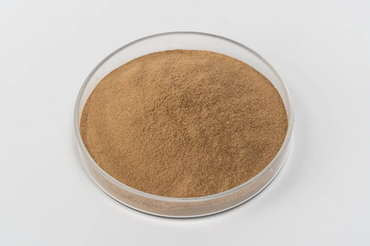 Ferrous-enriched yeast powder sample in a glass dish