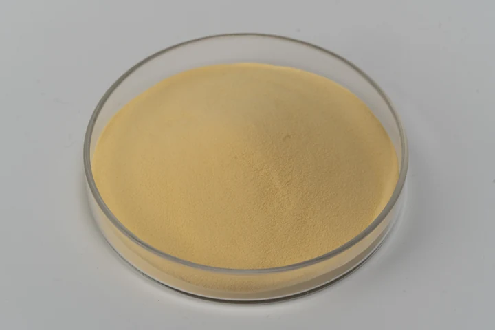 Yeast extracts powder sample in a glass dish